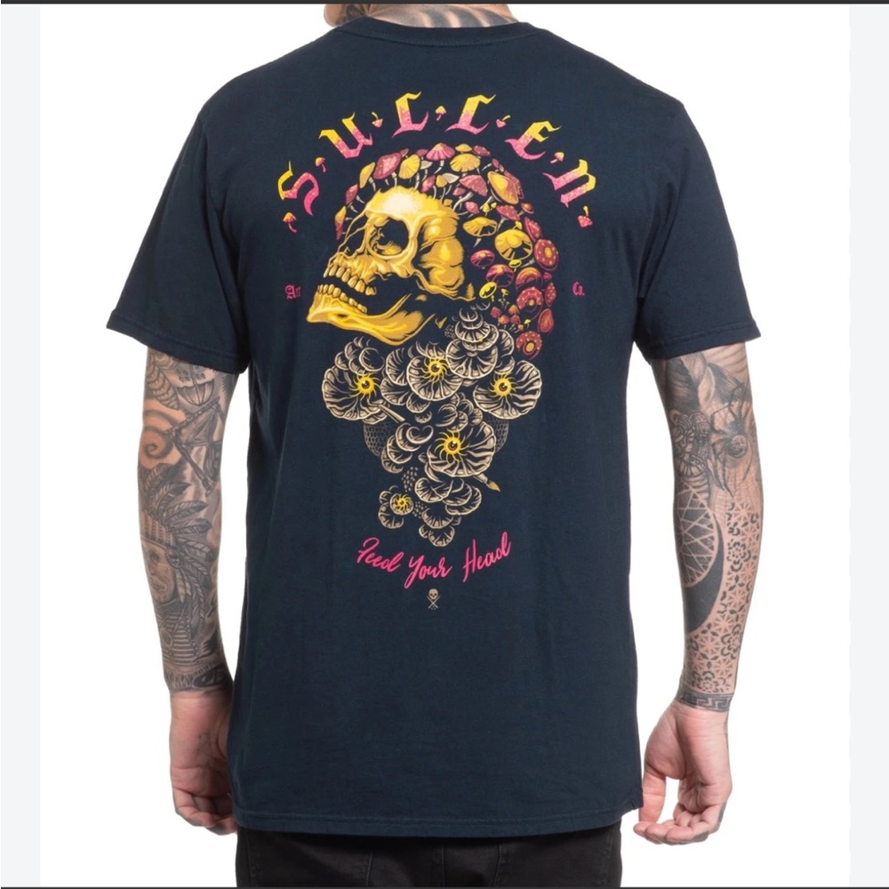 🔥Sullen Black Graphic Skull Tee Punk Skate Grunge Streetwear